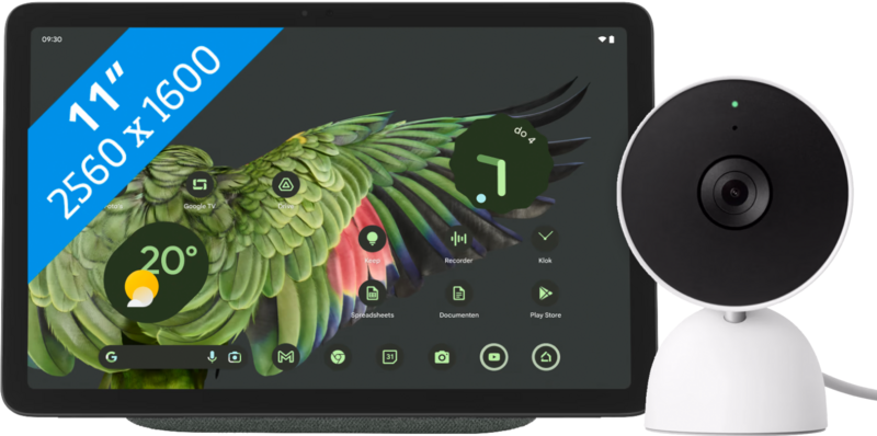 Aanbieding Google Pixel Tablet 128GB Wifi Grijs en Dock met Speaker + Nest Cam Indoor Wired