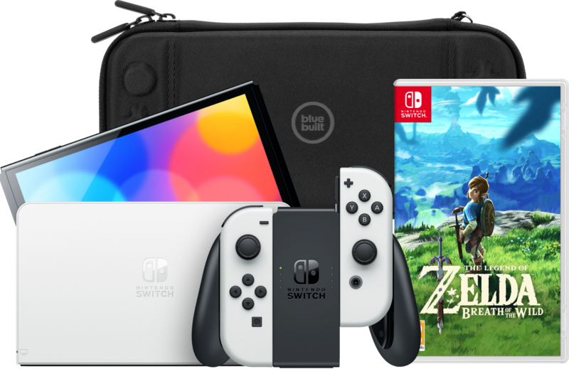 Aanbieding Nintendo Switch OLED Wit + Zelda: Breath of the Wild +  Bluebuilt Beschermhoes