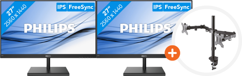 Aanbieding 2x Philips 275E1S/00 + NewStar FPMA-D550DBLACK