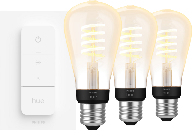 Aanbieding Philips Hue Filament White Ambiance Edison 3-pack + dimmer