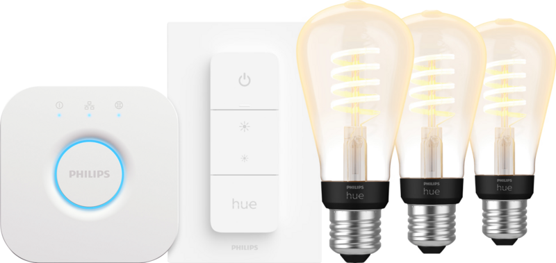 Aanbieding Philips Hue Filament White Ambiance Edison 3-Pack Startpakket