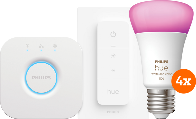 Aanbieding Philips Hue White and Color Starter Pack E27 met 4 lampen