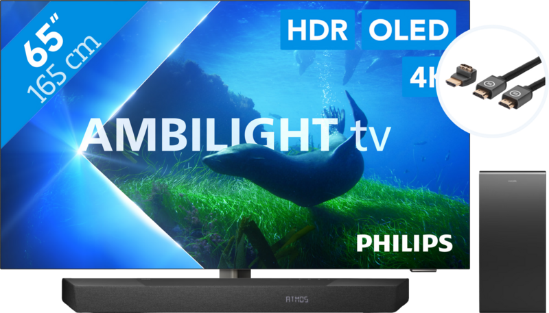 Aanbieding Philips 65OLED808 - Ambilight (2023) + Soundbar + Hdmi kabel