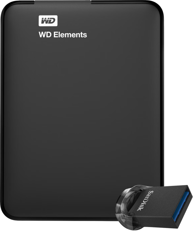Aanbieding WD Elements Portable 1TB + SanDisk Ultra Fit 128GB