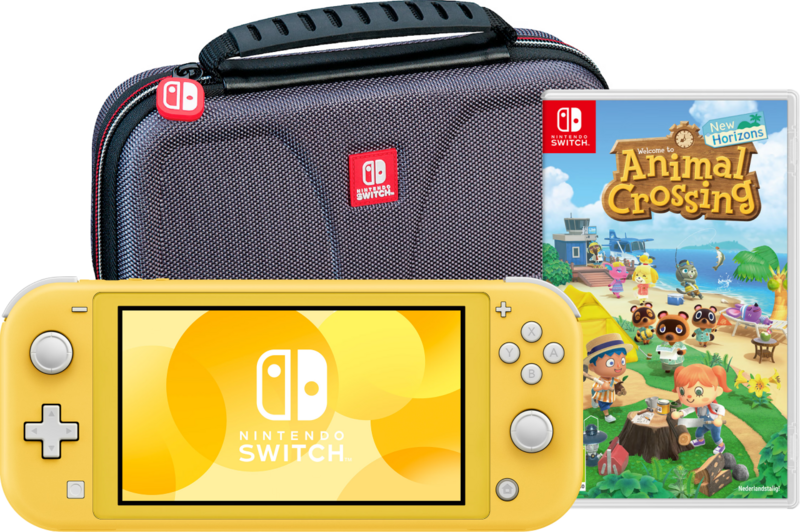 Aanbieding Nintendo Switch Lite Geel + Animal Crossing New Horizons + Bigben Beschermtas