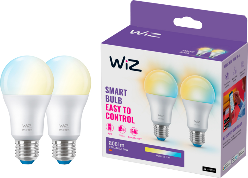 Aanbieding WiZ Smart Lamp 2-pack - Warm tot Koelwit Licht - E27 Mat
