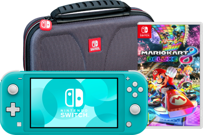 Aanbieding Nintendo Switch Lite Turquoise + Mario Kart 8 Deluxe + Bigben Beschermtas