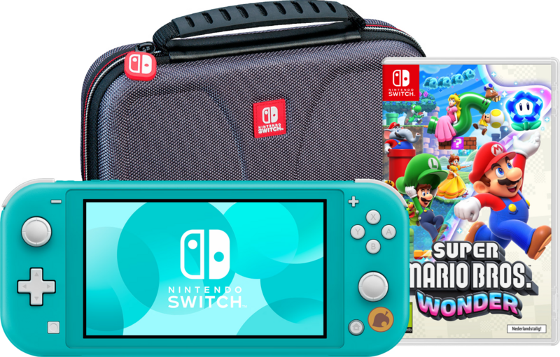 Aanbieding Nintendo Switch Lite Turquoise + Super Mario Bros. Wonder + Beschermhoes