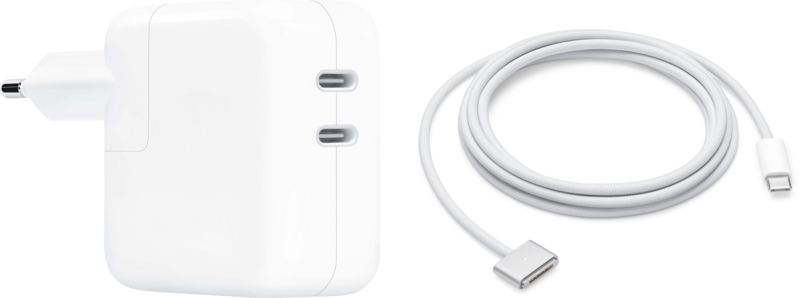 Aanbieding Apple 35W Power Adapter Met 2 Usb C Poorten + Apple usb C naar MagSafe 3 Kabel (2m)